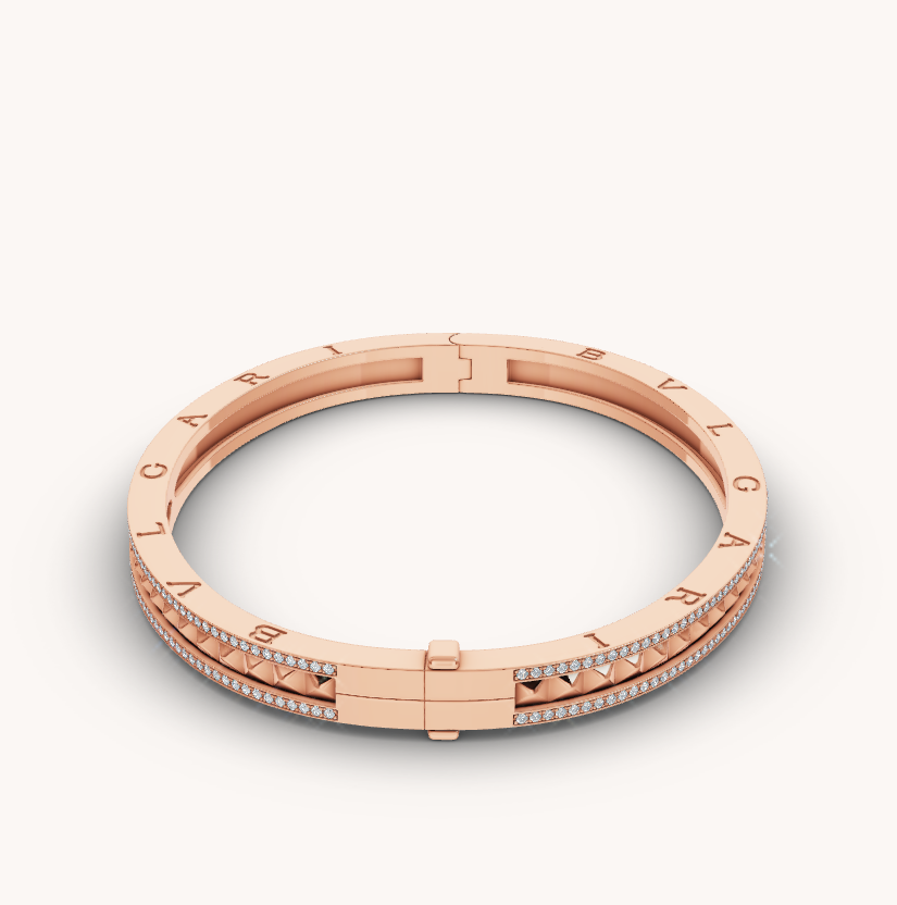 [Love More]ZERO 1 SPIRAL AND PAVED DIAMOND PINK GOLD BRACELET